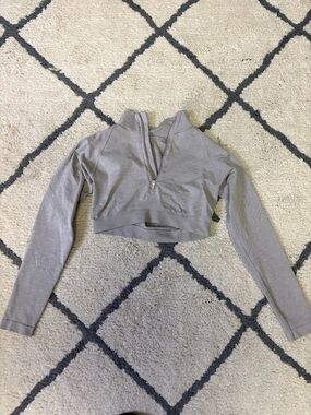 Youngla Cropped Half-Zip Long Sleeve Top in Light Gray